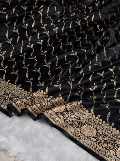 Black Pattern Satin Katan Silk saree SK37
