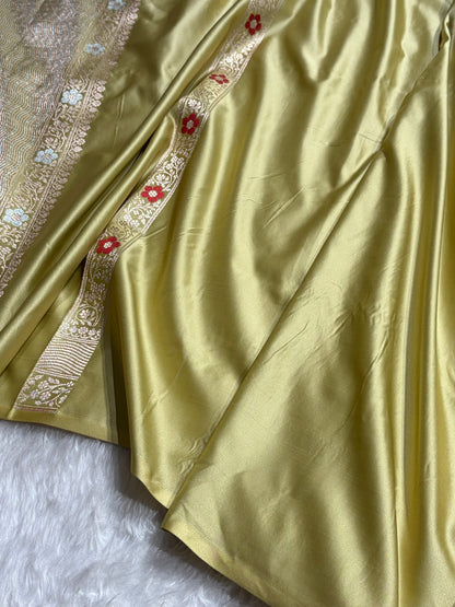 Premium Banarasi Satin Katan Saree Minakari Booti Pattern in Tusser Shades SK138