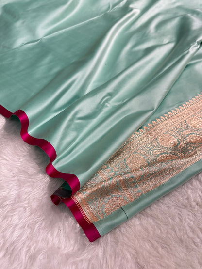 Bananas Sea Green Cross Satin Katan Silk Saree SK17