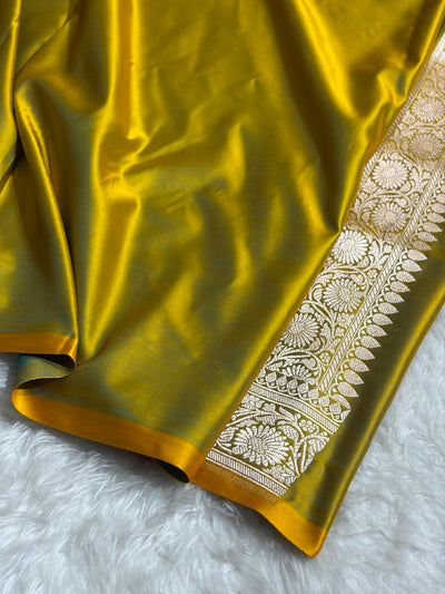 Contrast Peacock / Mustard Shades Banarasi Booti Pattern Mashru Silk Saree MSM-137