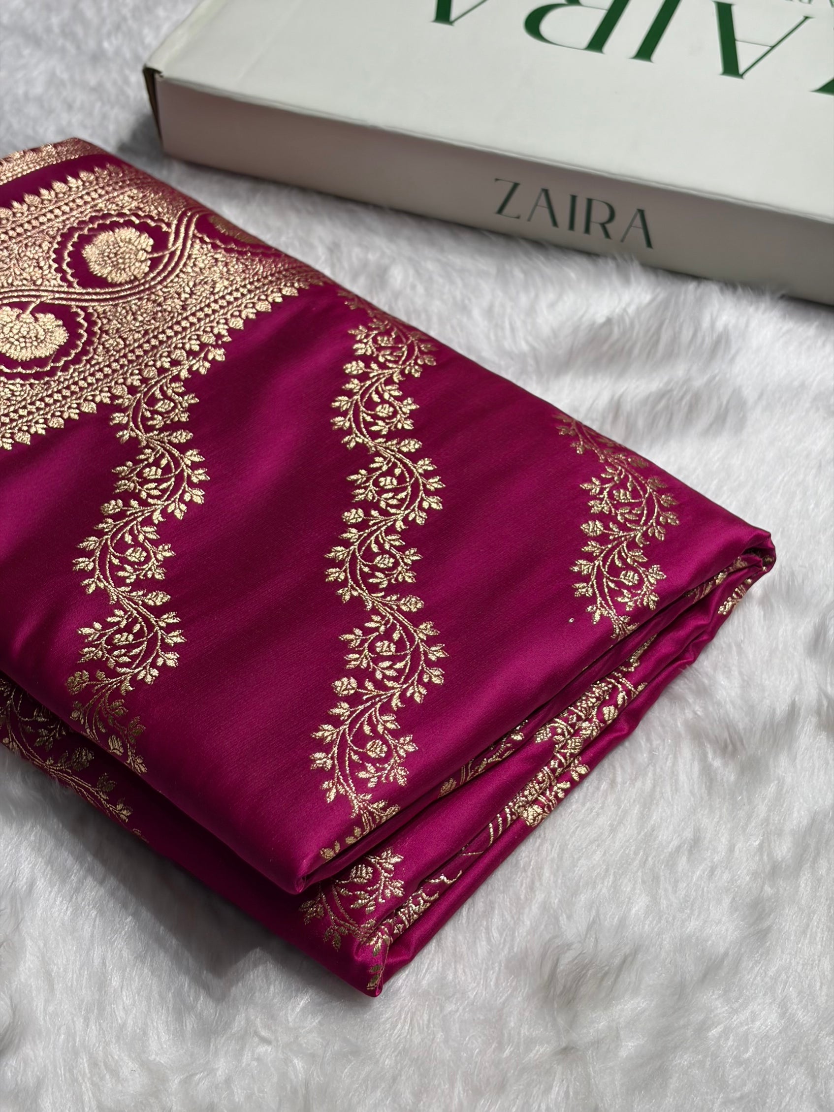 Rani Floral Cross Pattern Satin Katan Silk Saree SK74