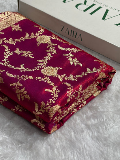 Satin Silk Jaal in Magentic Red Shades SS14