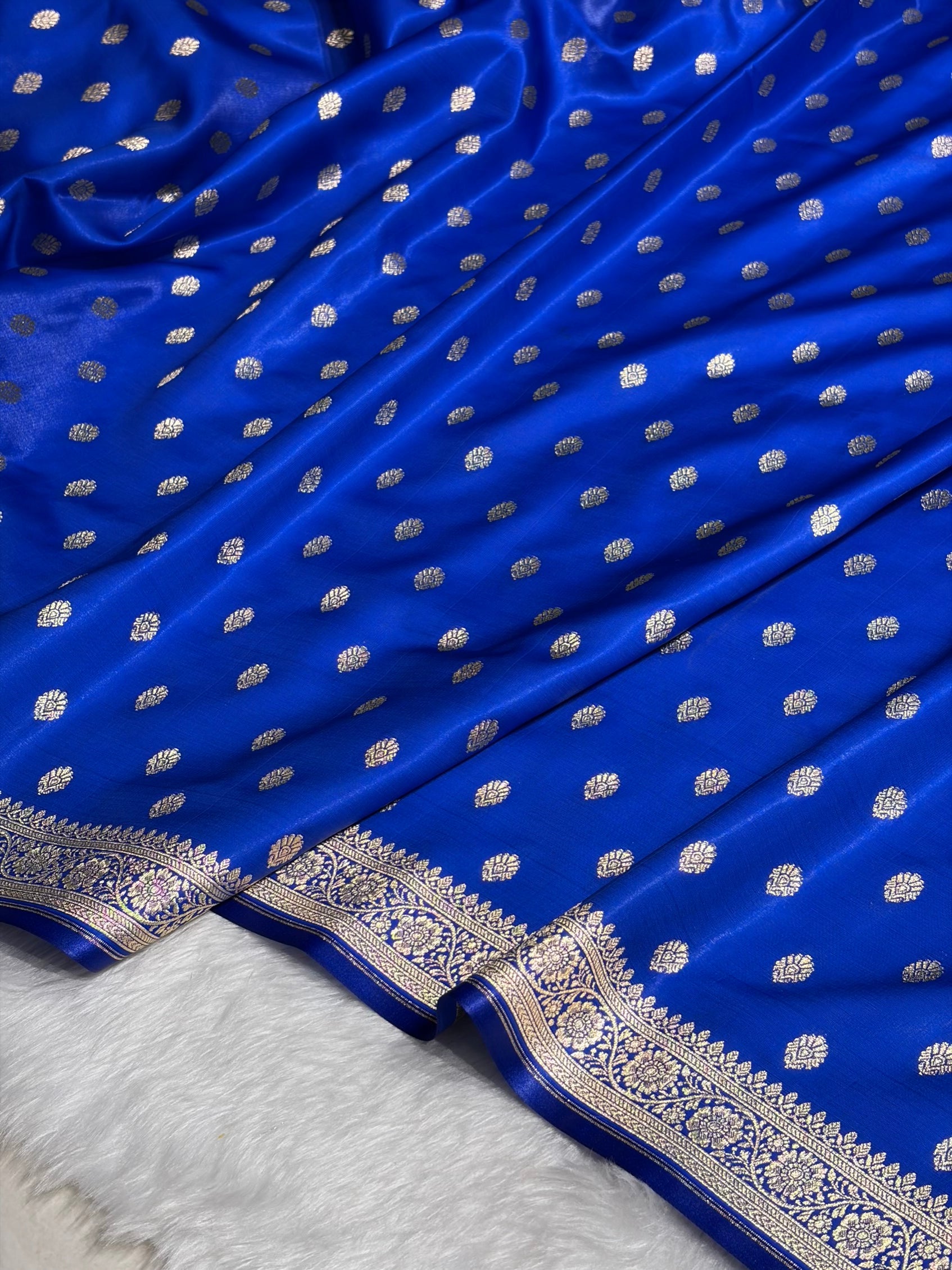 Royal Blue Shades Banarasi Satin Silk Saree SS36