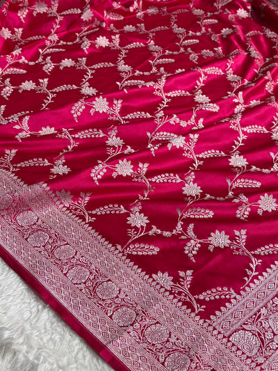 Banarasi Pattern Jaal Rani Shade Mashru Silk Saree MCS23