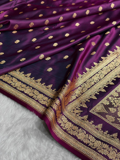 Banarasi Cross Wine Floral Pattern Satin Katan Silk Saree SK76