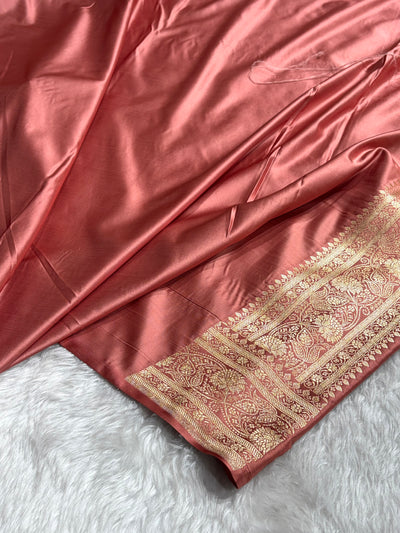 Banarasi Satin Katan Saree With Jaal Pattern in Peach Shades SK121