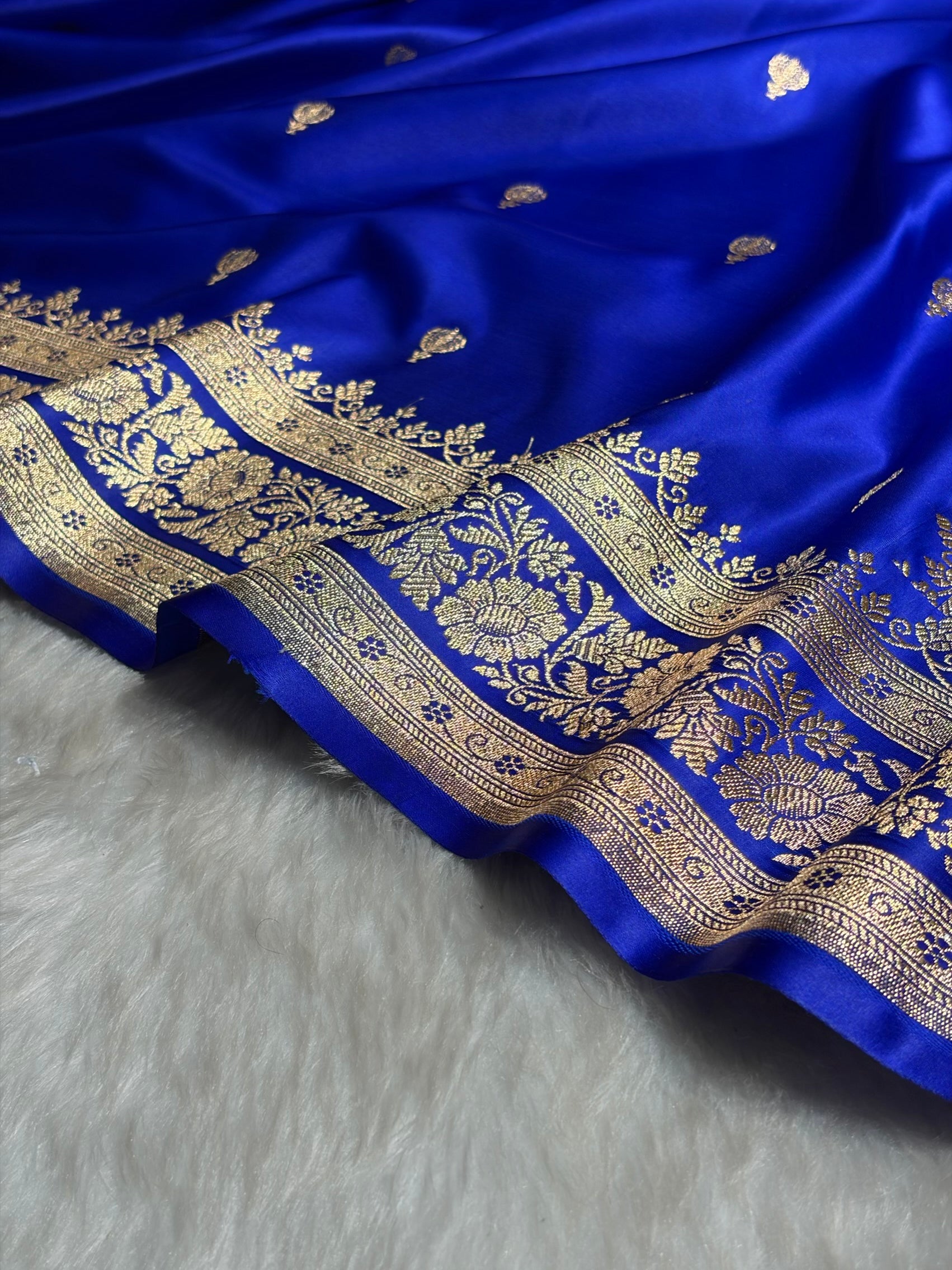 Royal Blue Booti Pattern Satin Katan Silk Saree SK66