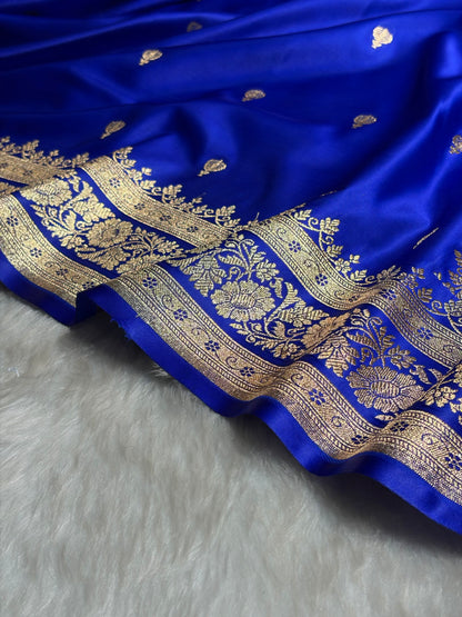 Royal Blue Booti Pattern Satin Katan Silk Saree SK66