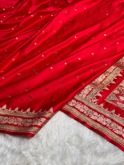 Red Banarasi Swarovski Work Booti Katan Silk Saree BSKM17