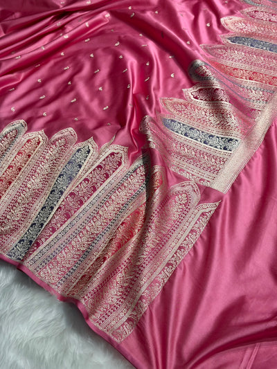 Skirt Border Baby Pink Gajri Minakari Mashru Silk Saree MCS13