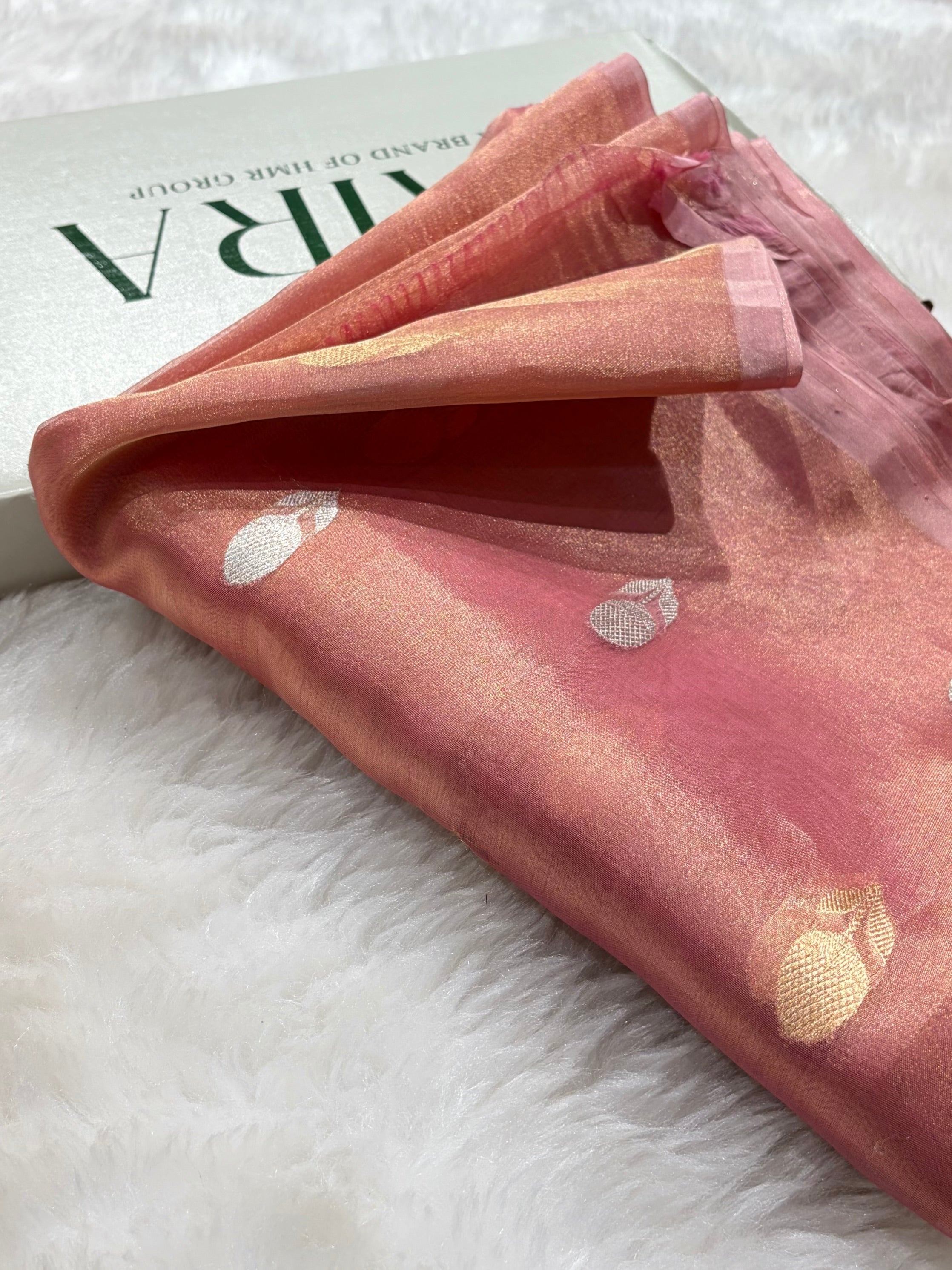 Light Peach Bananasi Floral Shades Pure Tissue Silk Saree PT-50