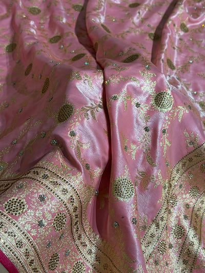 Light Weight Baby Pink Satin Silk Saree with Swarovski work BSS14