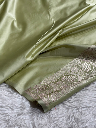 Pastel Pista Shades Banarasi With Floral Jaal Pattern Mashru Silk Saree MSM-134