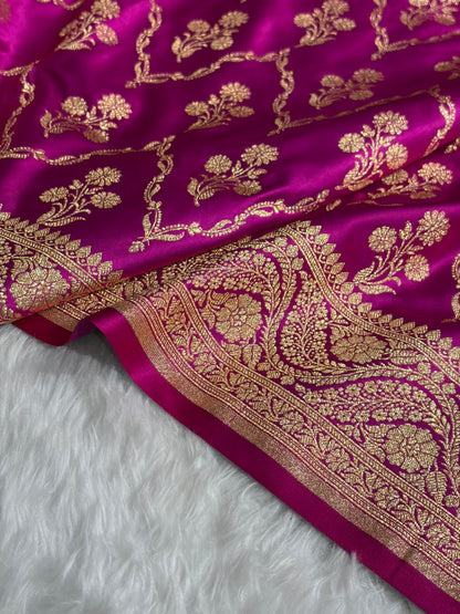 Cross Magenta with Jaal Pattern Satin Katan Silk Saree SK67