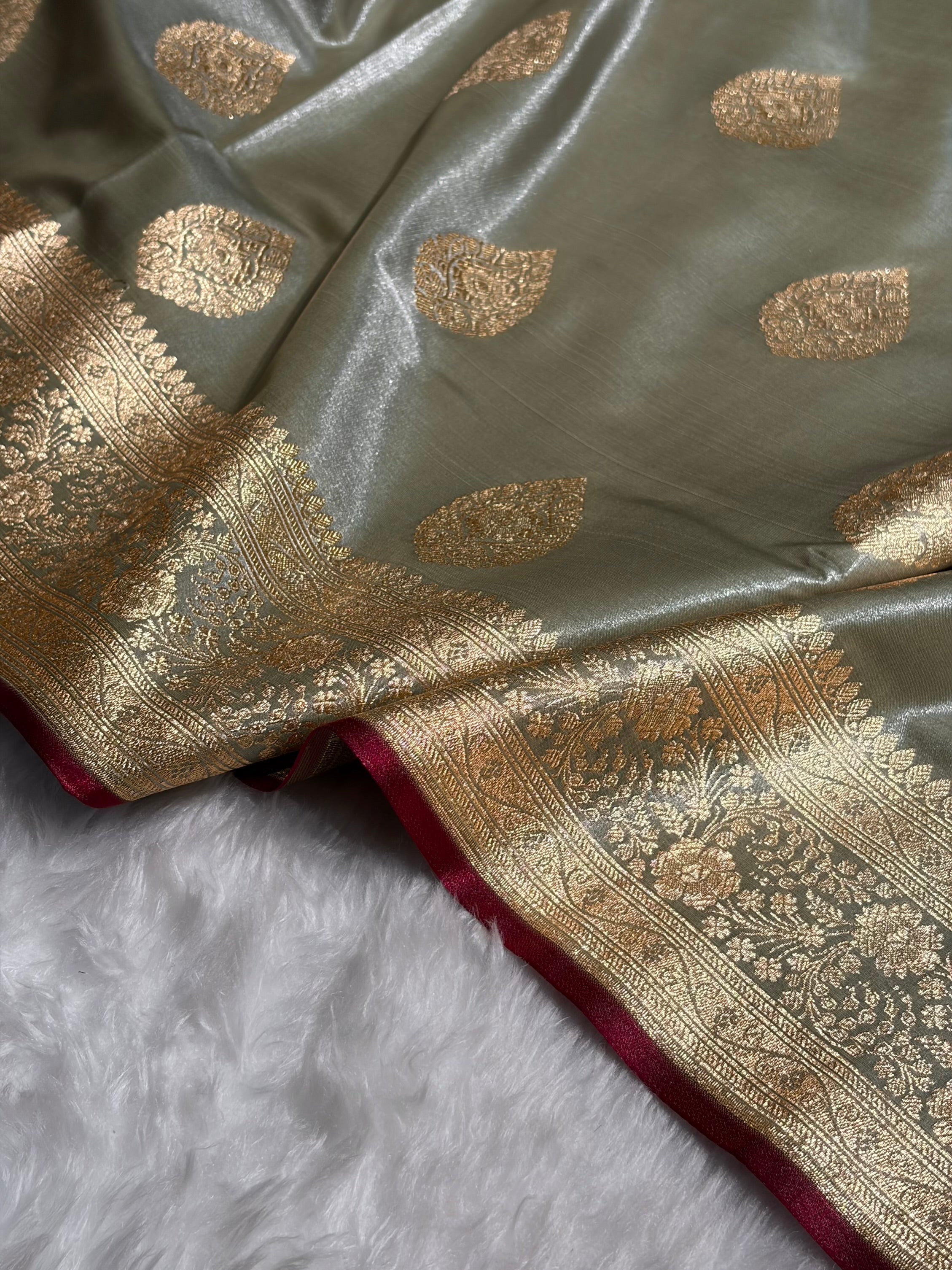 Ultra Light Weight Satin Silk Boota in Gray Shades SS05