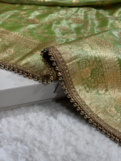 Satin Silk Jaal in Pista Shades With Gota Patti SSGP14