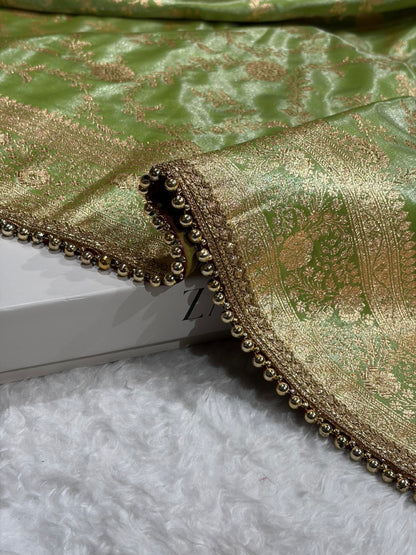 Satin Silk Jaal in Pista Shades With Gota Patti SSGP14