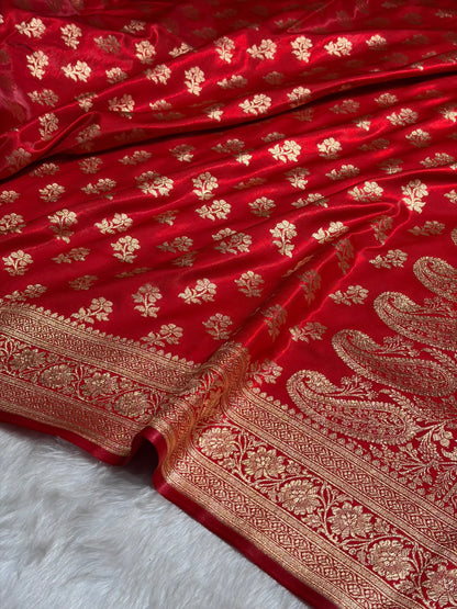 Red Shades Banarasi Satin Silk Saree SS34