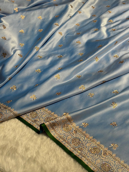 Sky Blue Booti With Swarovski Work Katan Silk Saree BSK09