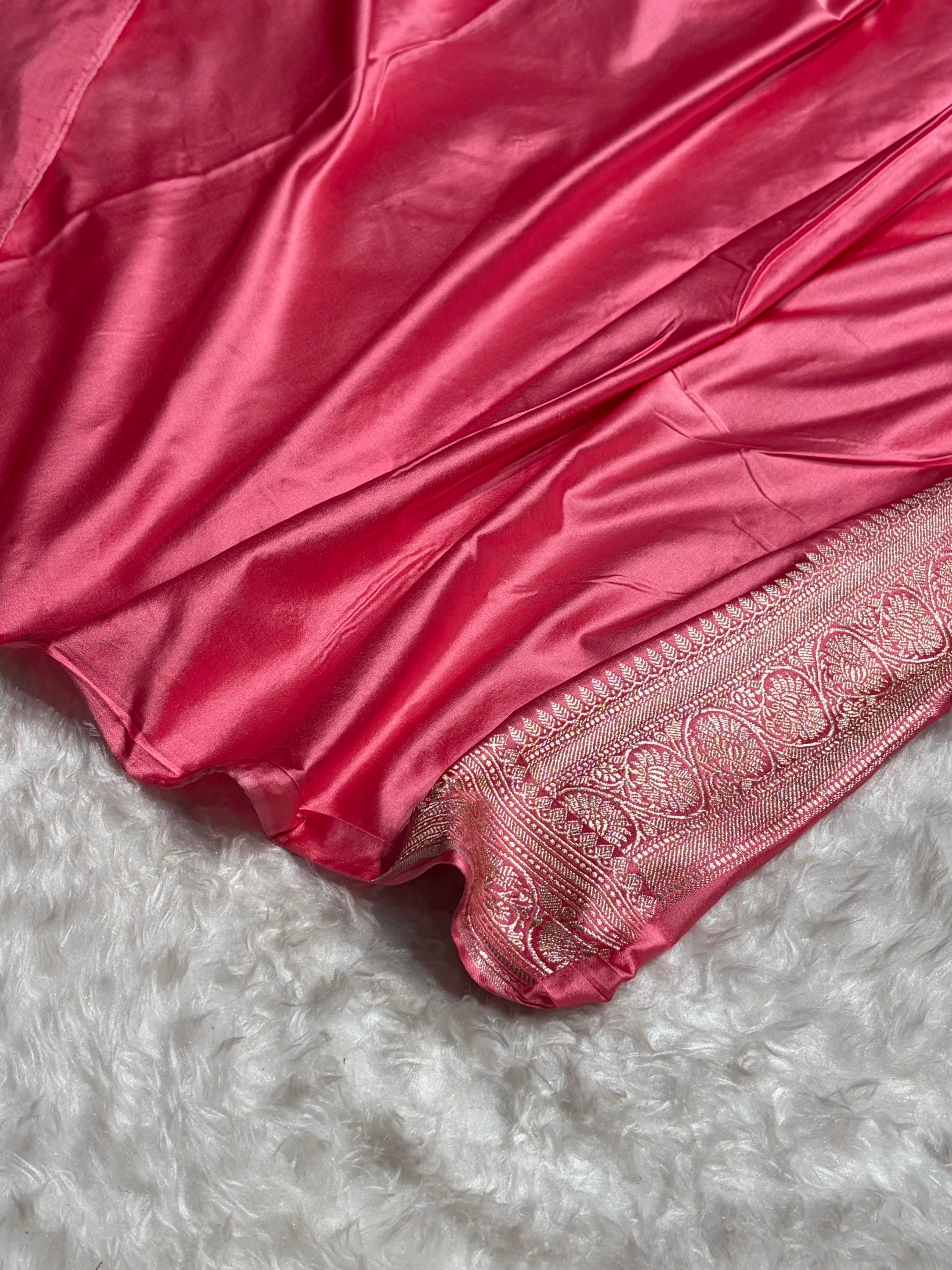 Baby Pink Minakari Banarasi Cross Mashru Silk Saree MS01