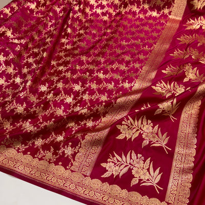Light Wight Satin Silk Jaal in Rani Shades with brocade Blouse SS16