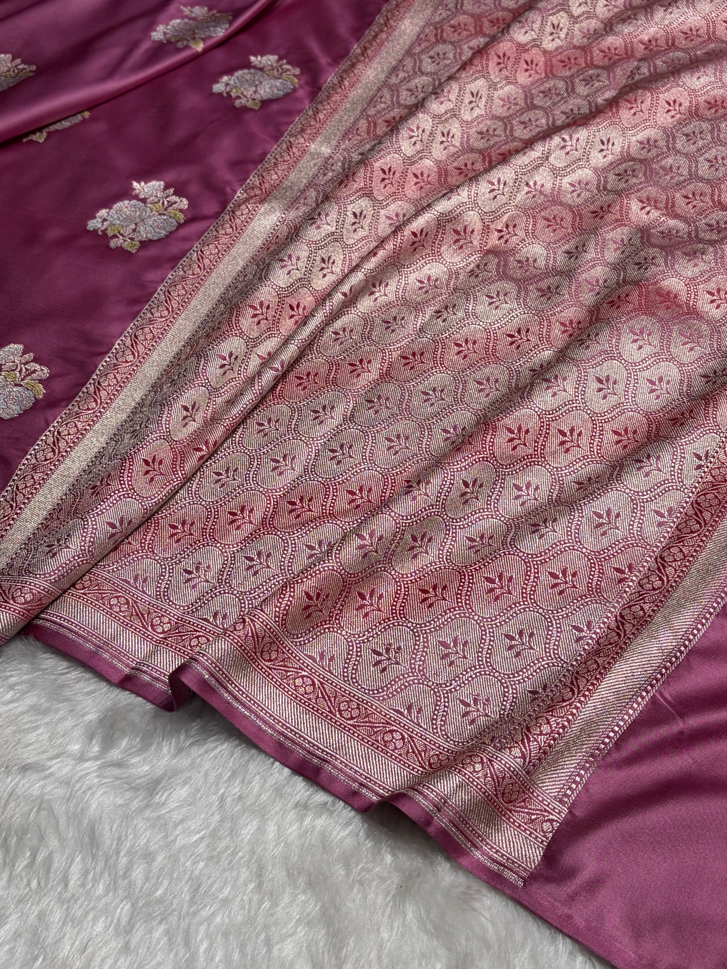 Mauve Sona Rupa Minakari Floral Motif Mashru Silk Saree MS50