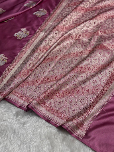Mauve Sona Rupa Minakari Floral Motif Mashru Silk Saree MCS50