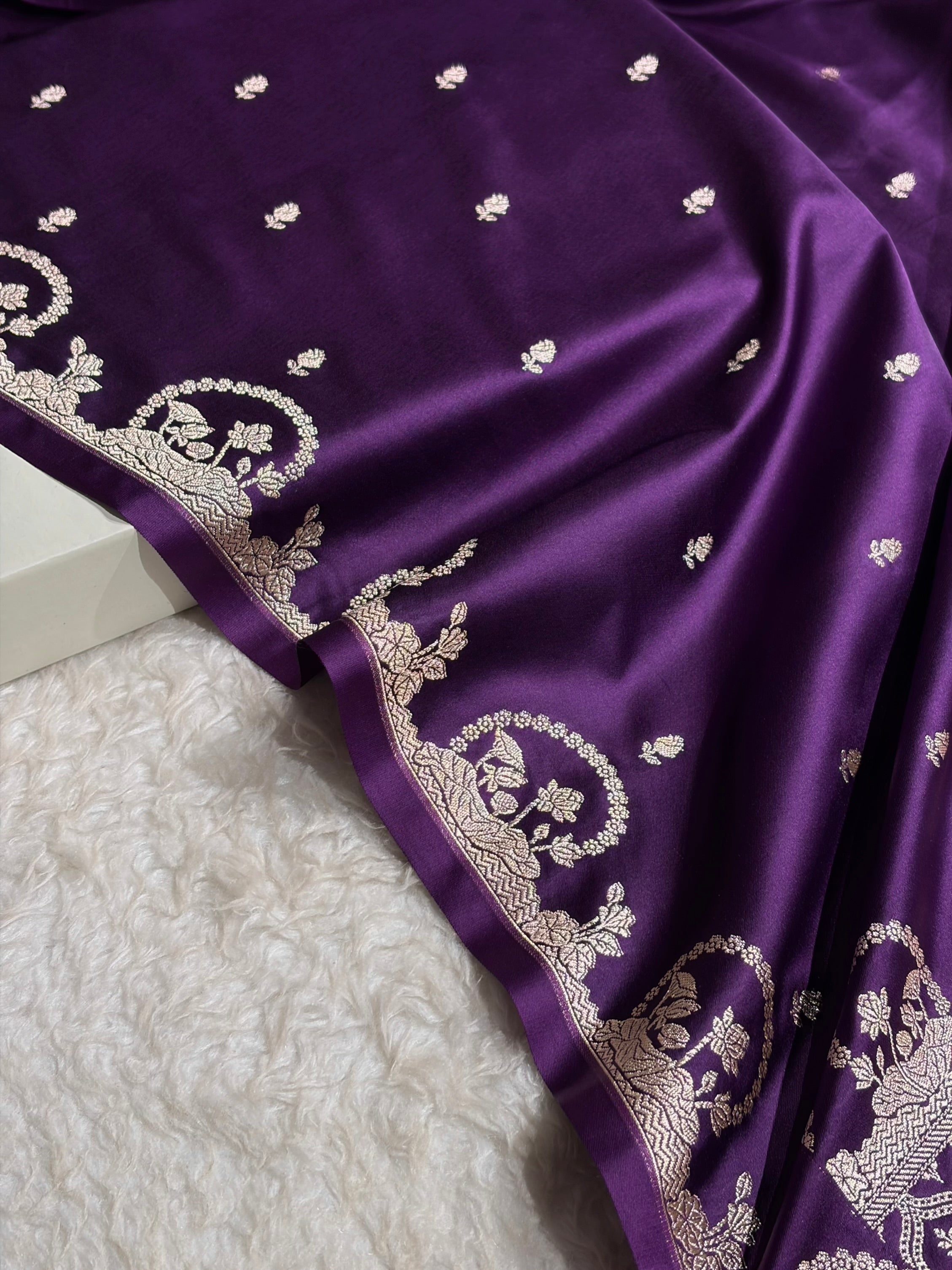 Banarasi Purple Shades With Floral Mashru Silk Saree MS91
