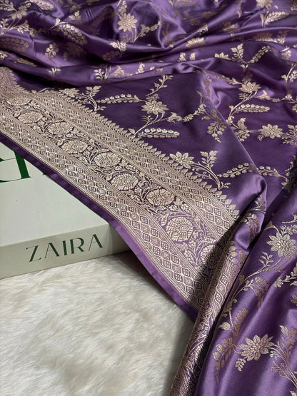 Lavender Banarasi Jaal Mashru Silk Saree MS23