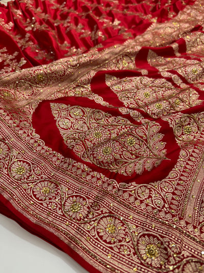 Bridal Red Mashru Silk with Ari and Stone BMCS01