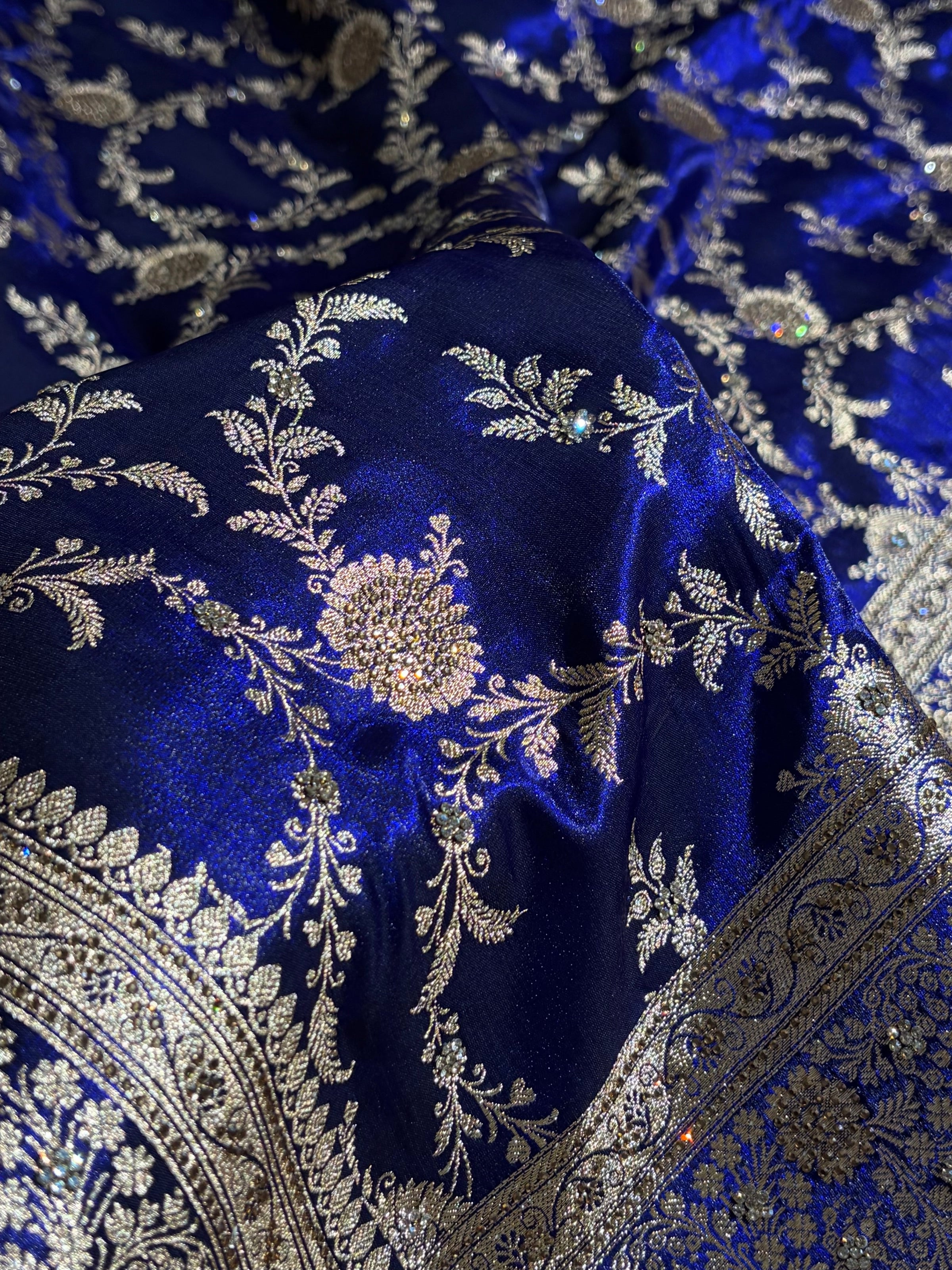 Light Weight Royal Blue Satin Silk Saree with Swarovski work BSS14