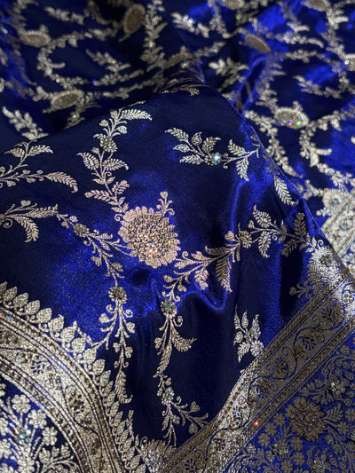 Light Weight Royal Blue Satin Silk Saree with Swarovski work BSS14