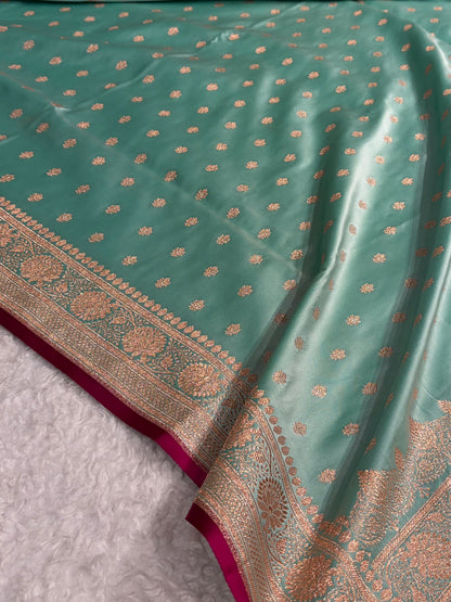 Banarasi Sea Green Booti Katan Silk Saree SK07