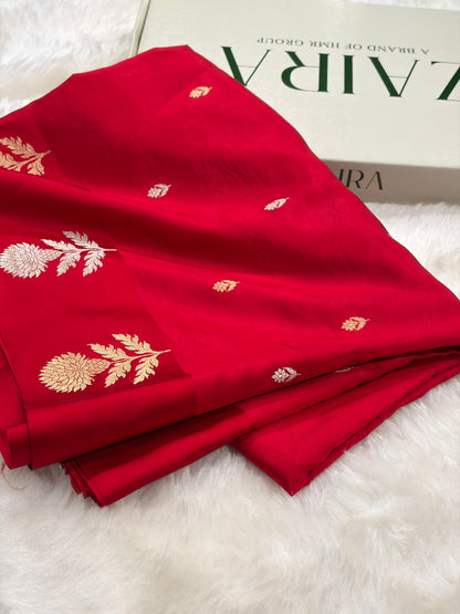 Banarasi Red Shades Boota Handwoven Pure Katan Paper Silk RM-12