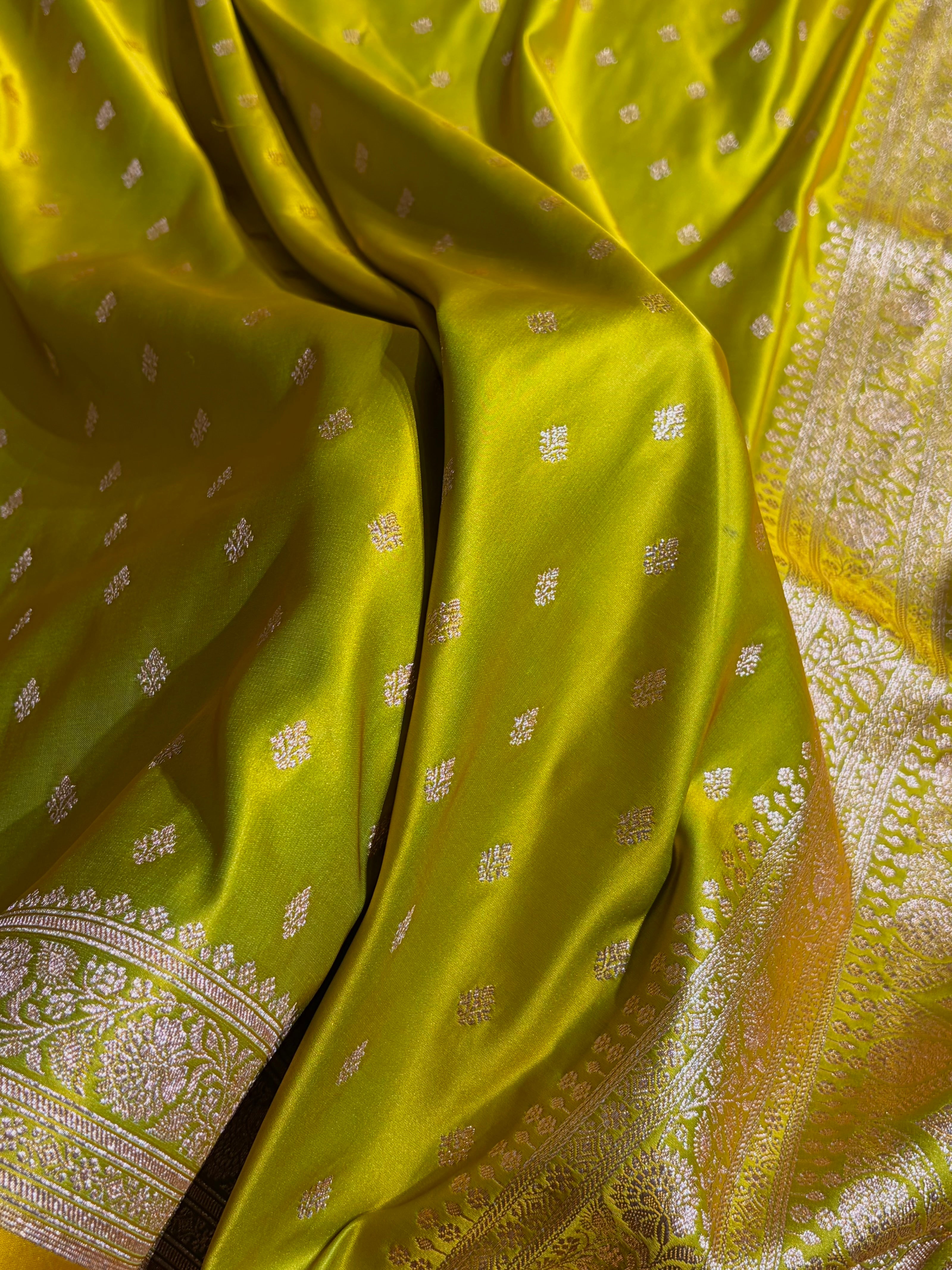 Banarasi Boota Katan Silk Saree In Liril Green Shades SK03