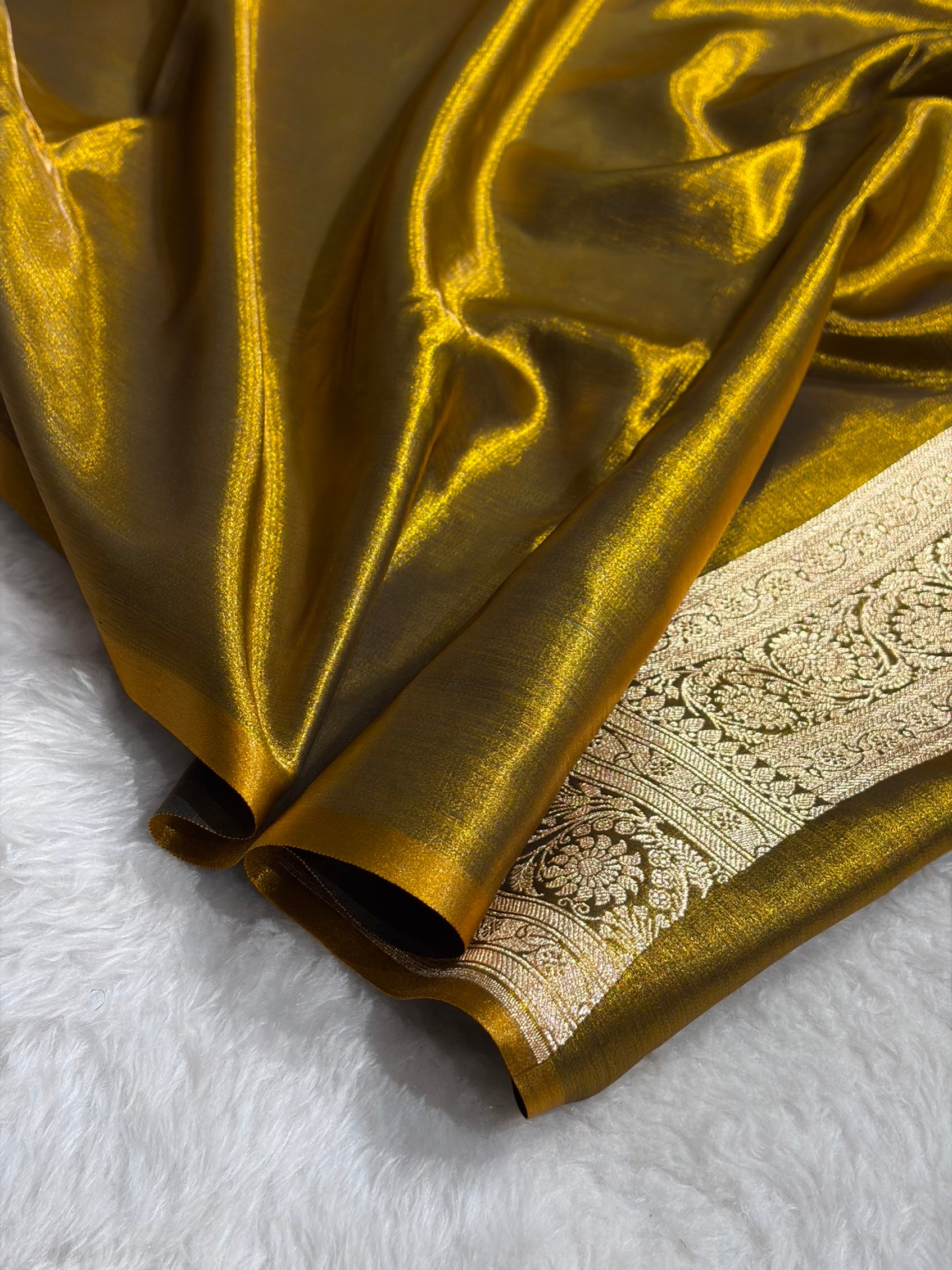 Ultra Light Weight Satin Silk Jaal in Mehendi Shades SS13