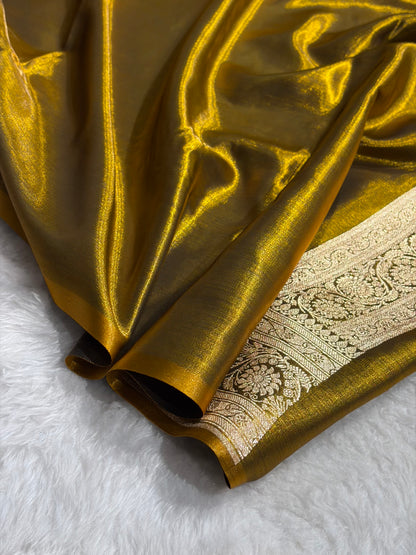 Ultra Light Weight Satin Silk Jaal in Mehendi Shades SS13