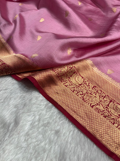 Contrast Pink with Garnet Shades Handwoven Pure Raw Mango Silk RM-57