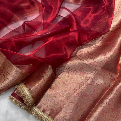 Bridal Red Pure Tissue Silk Saree with Gotta Patti PTGP2