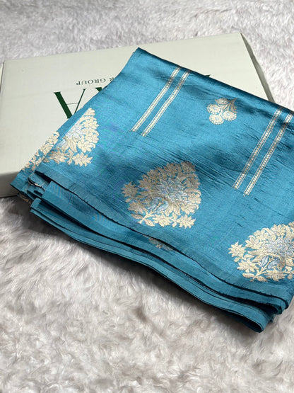 Sky Blue Shades Banarasi Handwoven Pure Paper Katan Silk  RM-66