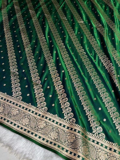 Cross Green Shades Cross Floral Pattern Satin Katan Silk Saree SK79