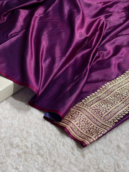 Banarasi Satin Katan Saree With Boota in Cross Wine Shades SK89