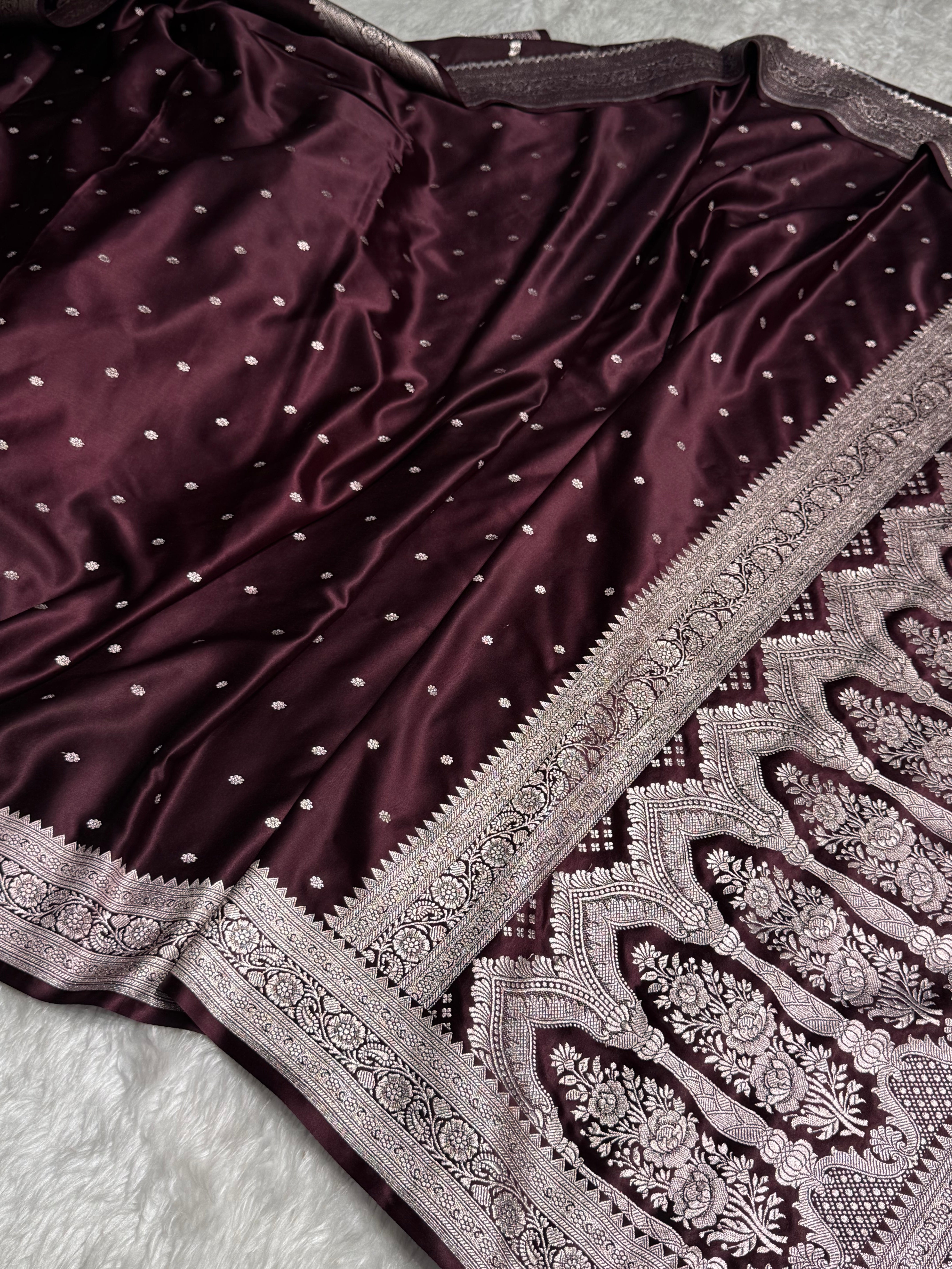 Beautiful Dark Coffee Booti Mashru Silk Saree