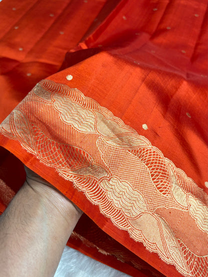 Rusty Orange Shades Handwoven Pure Raw Mango Silk RM-62