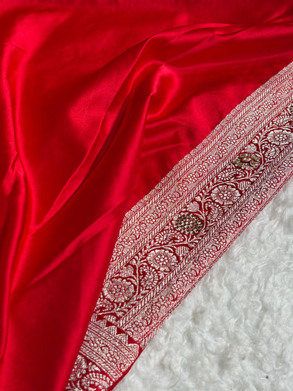 Bridal Red Mashru Silk with Bananasi Ari and swarovski work BMS28