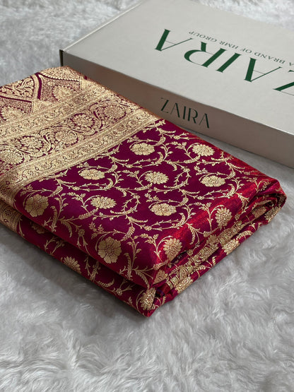 Ultra Light Weight Satin Silk Jaal in Magentic Red Red Shades SS13