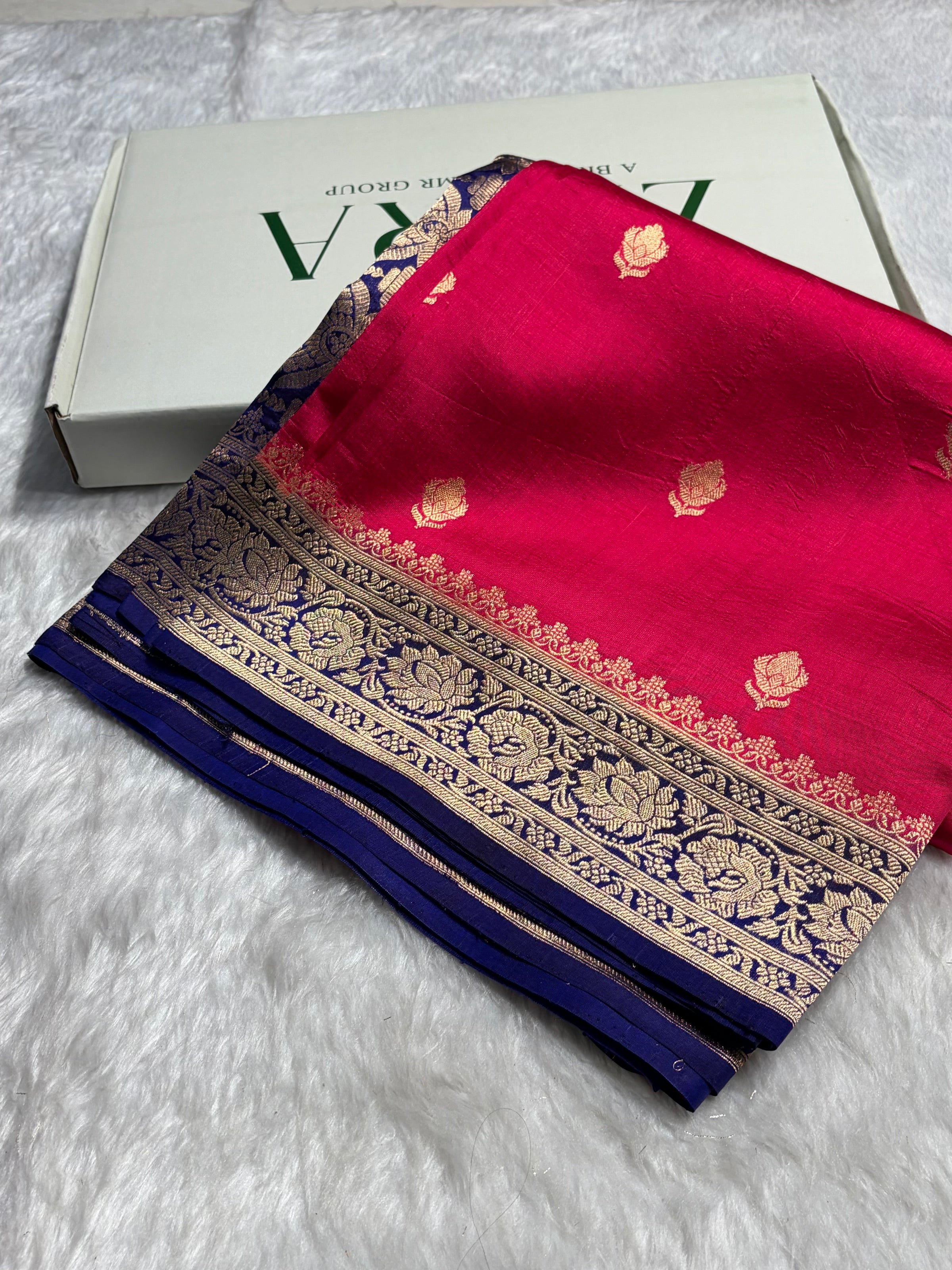 Contrast Rani With Purple Shades Boota Handwoven Pure Raw Mango Silk RM-07