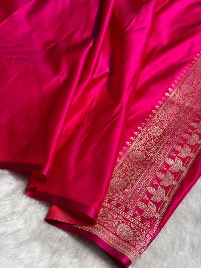 Banarasi Satin Katan Saree in Contrast Mehendi Grey / Rani Shades SK131