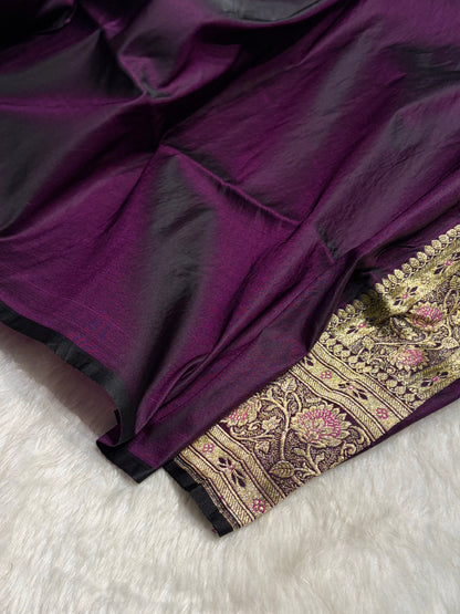 Purple Katan Silk Saree In Boota Floral Motif