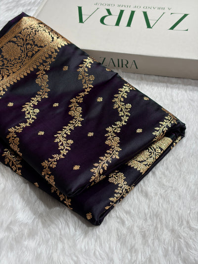 Banarasi Satin Katan Saree With Boota in Dark Wine Shades SK108